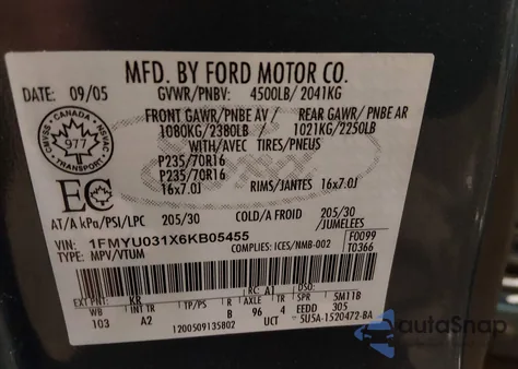 2006 Ford Escape Xlt/Xlt Sport из США, поврежденный, VIN 1FMYU031X6KB05455